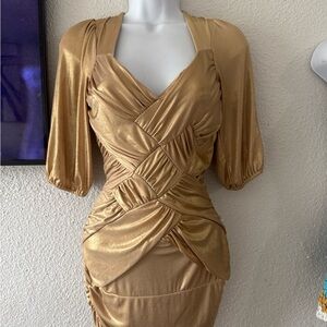 bebe Gold Long Sleeve Dress